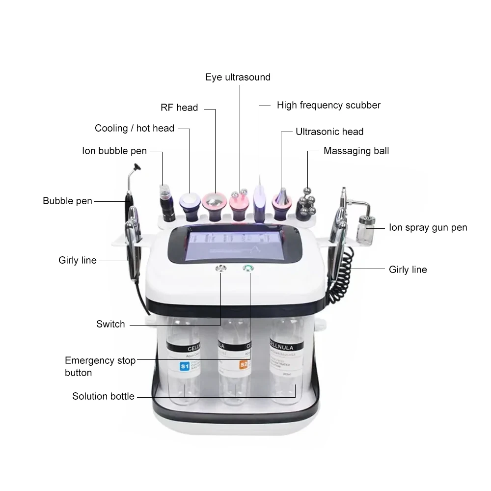 YUET WIN آلة تقشير الجلد المائية تنظيف الوجه العميق رفع 10 in1 رذاذ الأكسجين المياه العناية بالبشرة فقاعة سبا جهاز التجميل