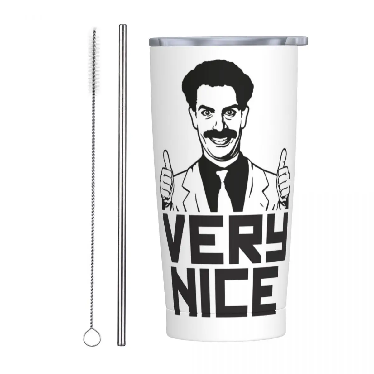 Very Nice Classic Borat Stainless Steel Tumbler Vacuum Insulated Mug Thermal Cold Bottle Straws With Lid 20oz