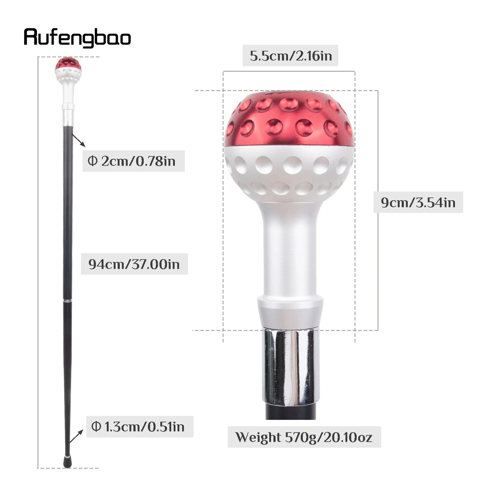 Bastone da passeggio rosso nero con sfera in argento Bastone da passeggio decorativo alla moda Gentiluomo Elegante bastone cosplay Crosier 94 cm