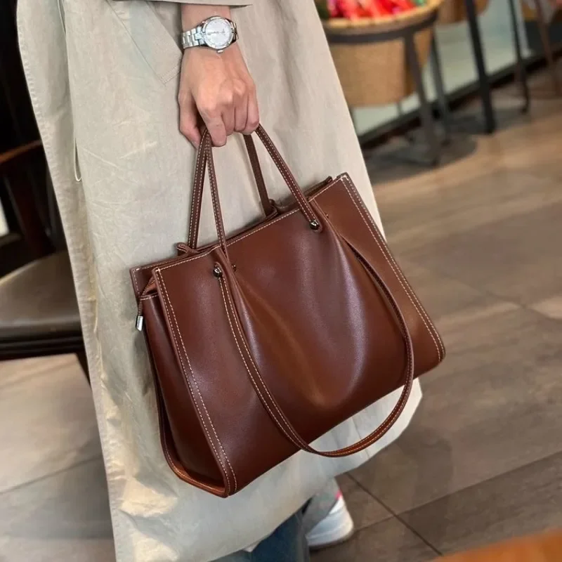 

Handbag Women 2024 New Autumn and Winter Large Capacity Genuine Leather Women's Bag Cowhide Single Shoulder Commuting Large Bag