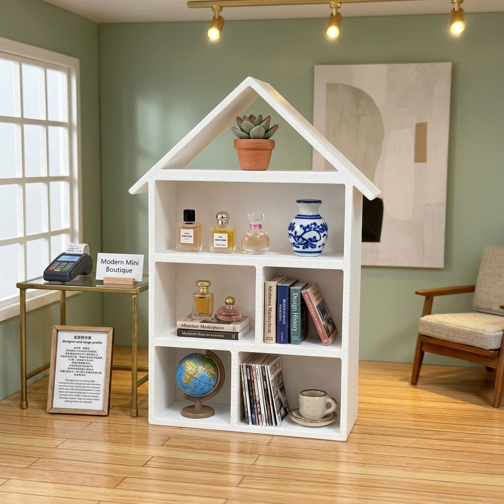 1pc Miniature House-Shaped Miniature Display Shelf, Multi-Purpose Tiny Bookshelf for Mini House Furniture Accessories view 6
