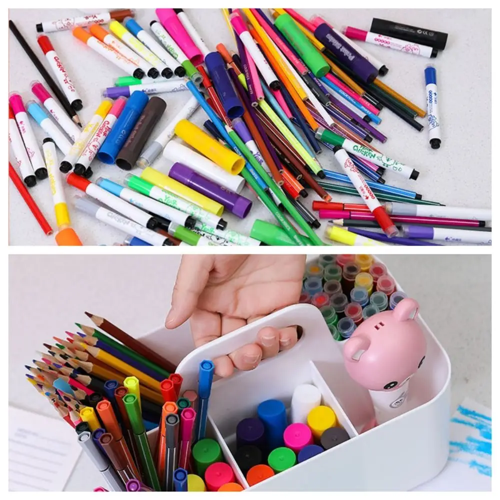 

Space Saving Marker Holder Large Capacity Divided Slot Storage Box Countertop Plastic Cosmetic Storage Basket Pencil Pen