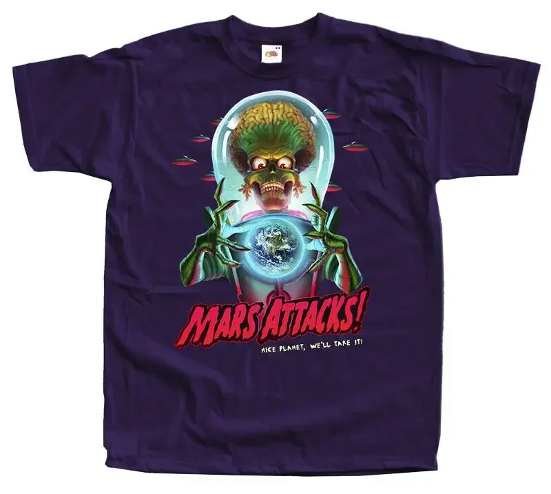 SALE: MARS ATTACK PURPLE M SIZE DTG PRINT MEN T SHIRT NEW2024 High quality Brand T shirt Casual