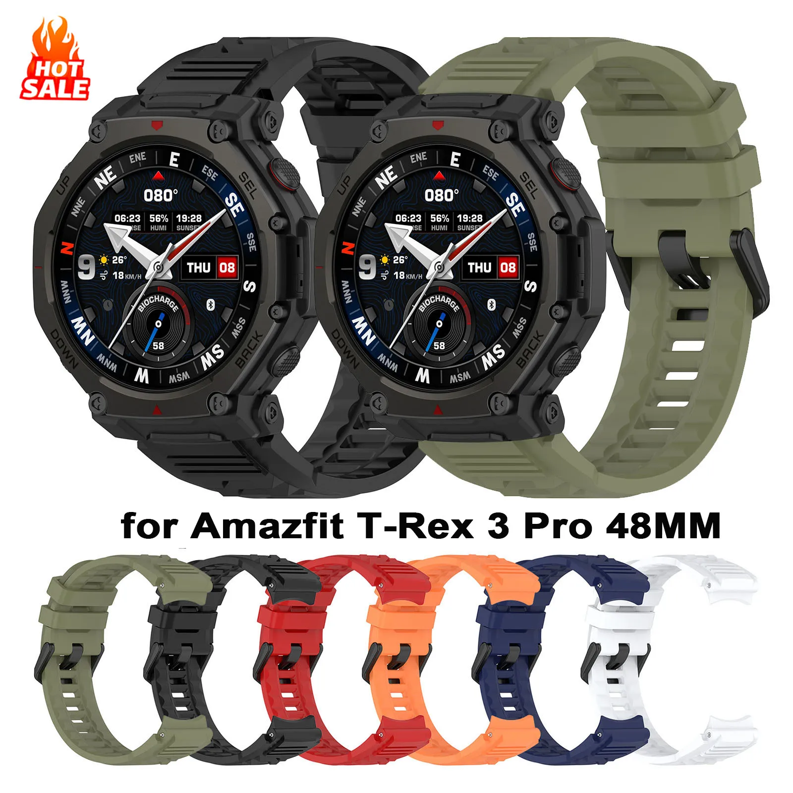 Pulseira esportiva para amazfit t-rex 3 pro 48mm, pulseira de silicone para smartwatch huami t-rex 3pro 48mm, acessórios para pulseira