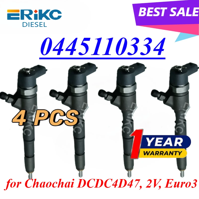 4PC 0445110334 Diesel Injector 0 445 110 334 CR Engine Nozzle 0445 110 334 for Chaochai DCDC4D47, 2V, Euro3