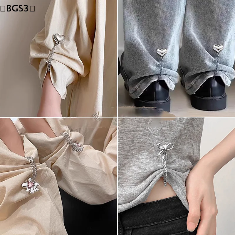 Women'S Adjustable Clothes Clips With Butterfly Decorations - Instant Sleeve Shortening, Suitable For Shirts, Dresses, Pants