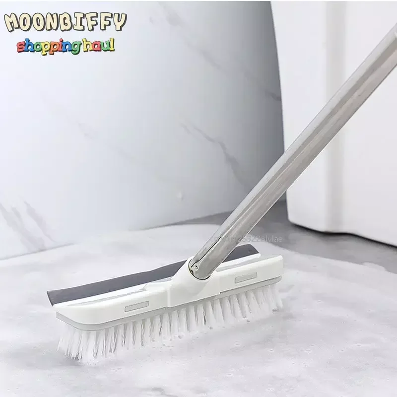 Bristles Floor Scrub Brush Adjustable Rubber Scraper Stainless Metal Handle Scrubber with Stiff Carpet Brush Cleaning Tools