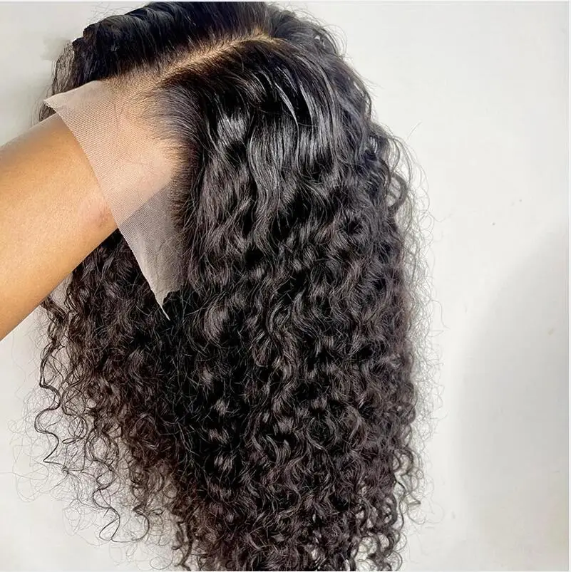 Natural Black 26 Inch Long Soft Preplucked Glueless 180%Density Kinky Curly Lace Front Wig For Women BabyHair Synthetic Daily