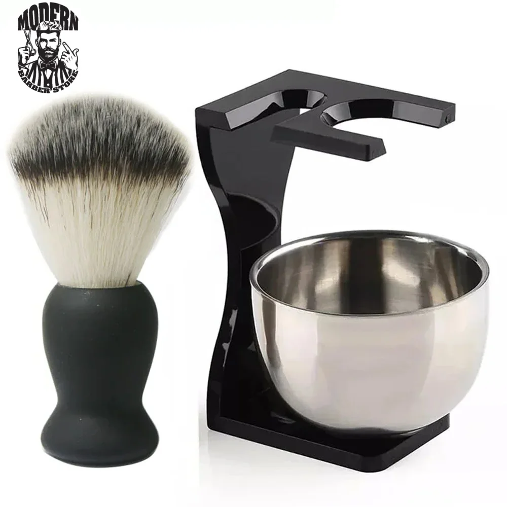 

2Pcs/set Stylist Haircut Professional Men Beard Shaving Brush Set Stainless Steel Bowl Stand Facial Cleaning Tool Accessories