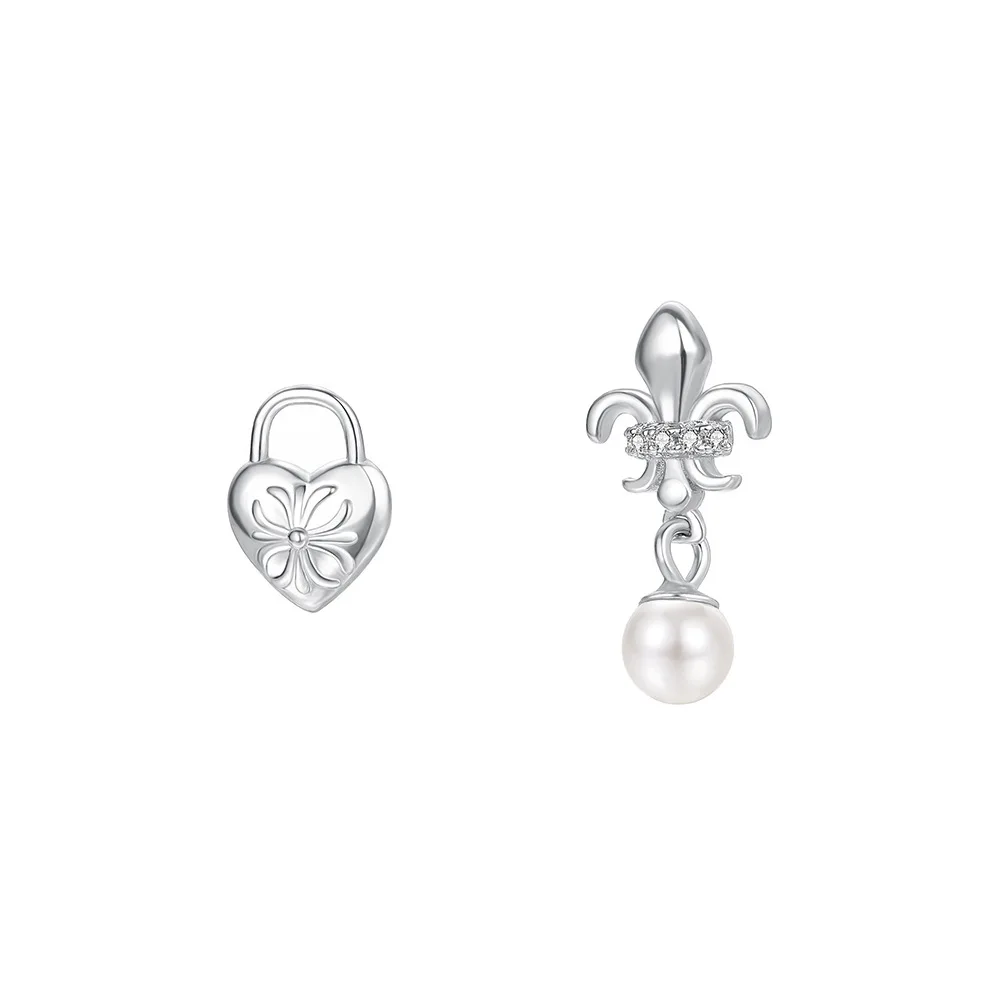 أقراط قفل الحب من الفضة الإسترليني عيار 925 للنساء هدية مجوهرات أذن غير متماثلة متعددة الاستخدامات من اللؤلؤ الكوري #6