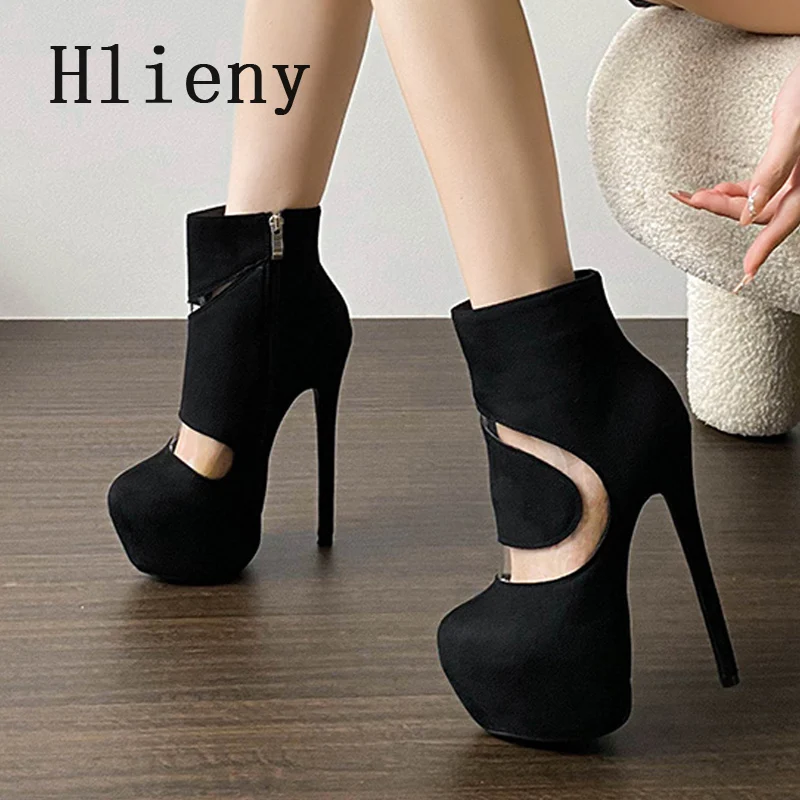 Hlieny Size 35-45 Street Style Round Toe Platform Boot Women Sexy Zipper Extreme Stiletto High Heels Nightclub Party Sandals