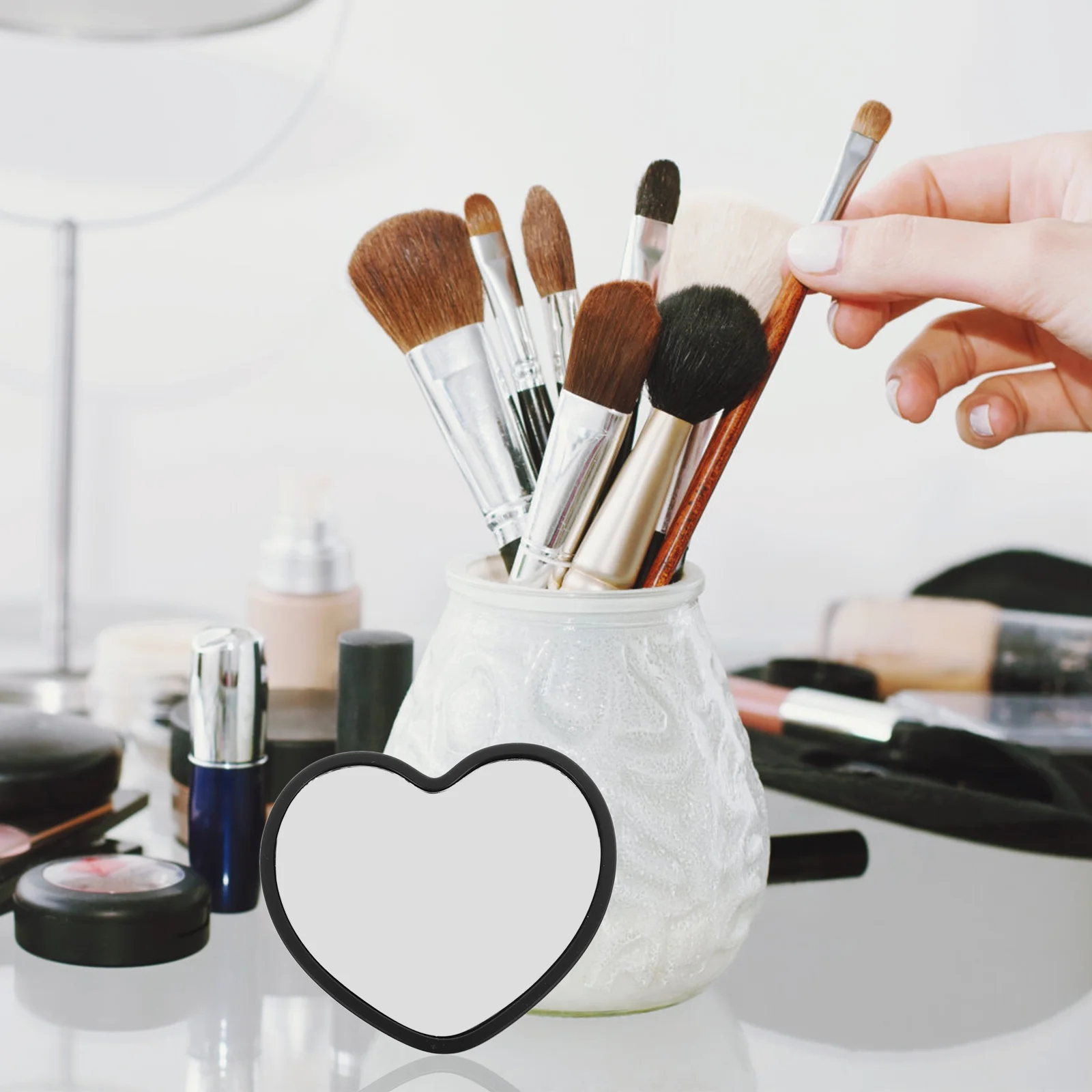 4 pçs espelhos compactos em forma de coração portátil mini espelho de maquiagem espelho portátil para bolsa de viagem elegante bonito