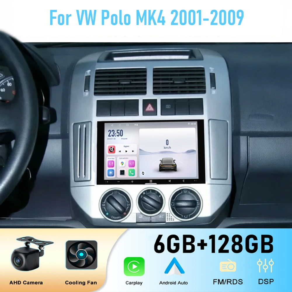 7'' For VW Polo MK4 2001-2009 GPS Car Radio Wireless Apple Carplay  Android 15 Multimedia Player Stereo Navi WIFI BT 6+64GB