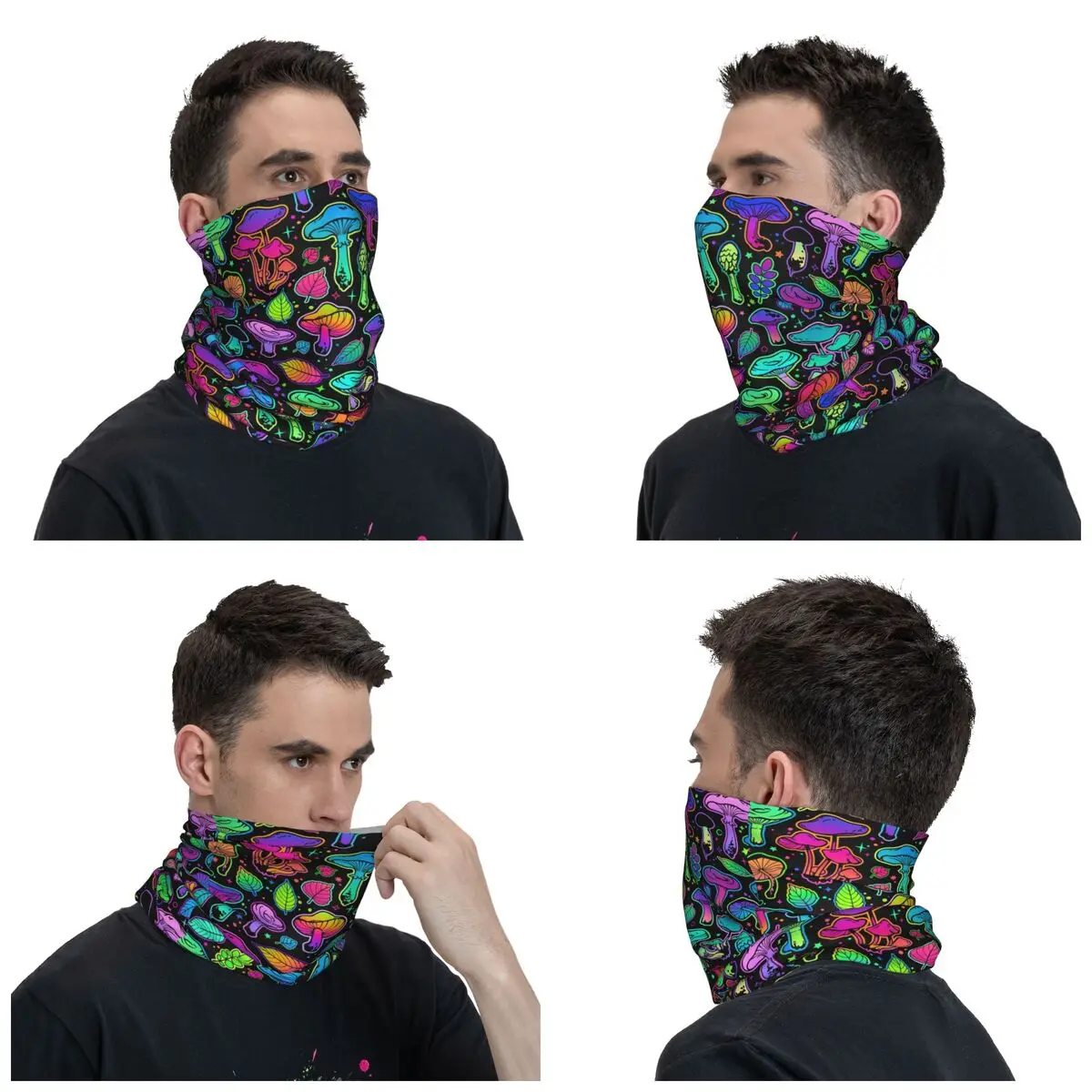 Custom Psychedelic Magic Rainbow Mushrooms Winter Neck Warmer Men Windproof Wrap Face Scarf Ski Mysterious Boho Gaiter Headband