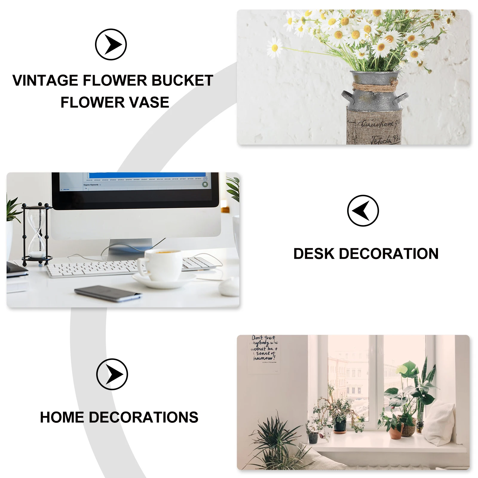 

Floral Containers Decor Buckets Iron Material Durable Texture Retro Design Garden Bucket Home Use Flower Arrangement Storage