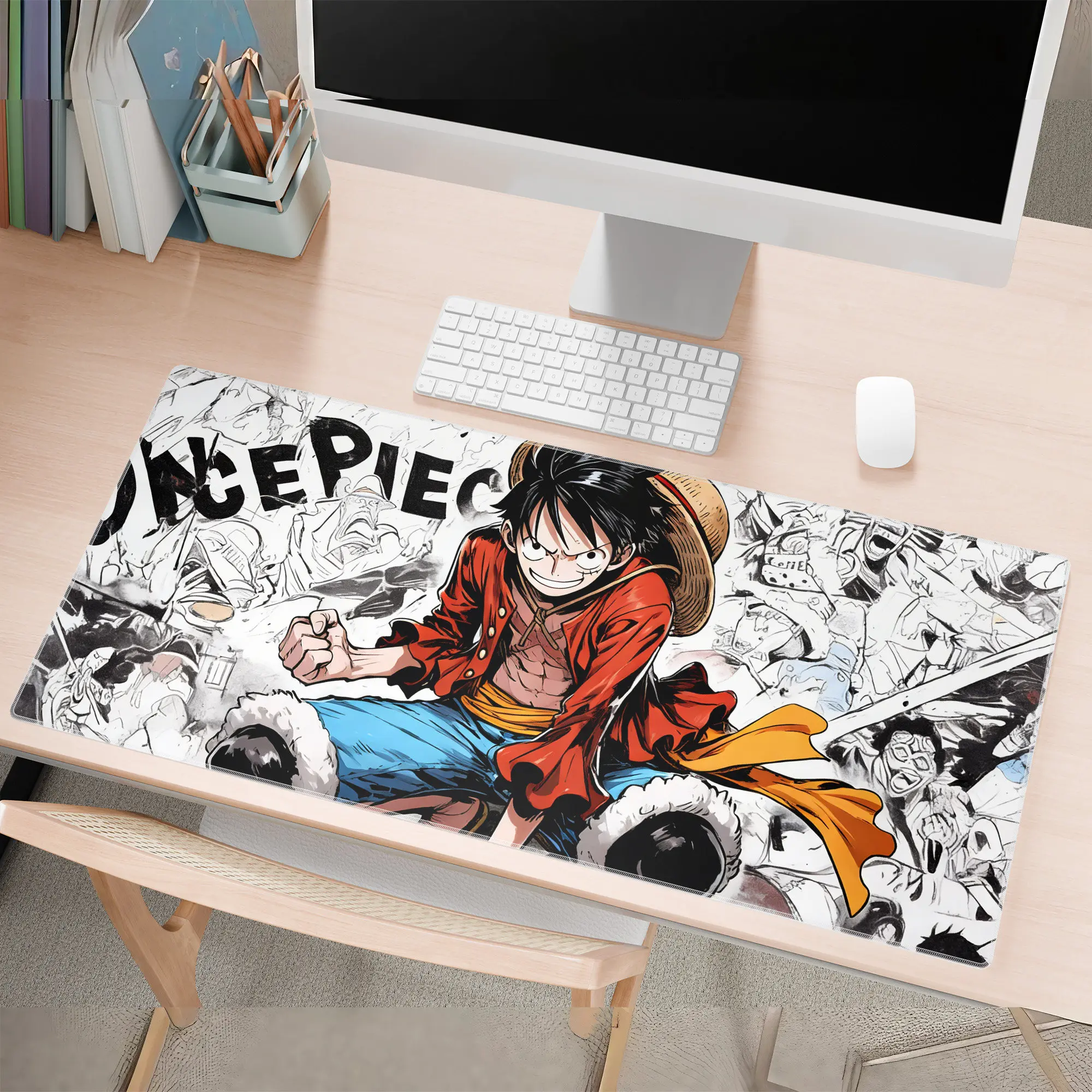 High Definition Anime ONE PIECE Oversized Leather Mouse Pad Luffy Roronoa Zoro Nami Cartoon Computer Keyboard Non-slip Table Mat