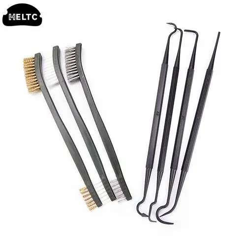 1/3P/7PCS כפול סוף פלדת חוט מברשת & 4pcs ניילון פיק סט אוניברסלי ציד אקדח ערכת ניקוי טקטי רובה אקדח ניקוי כלי