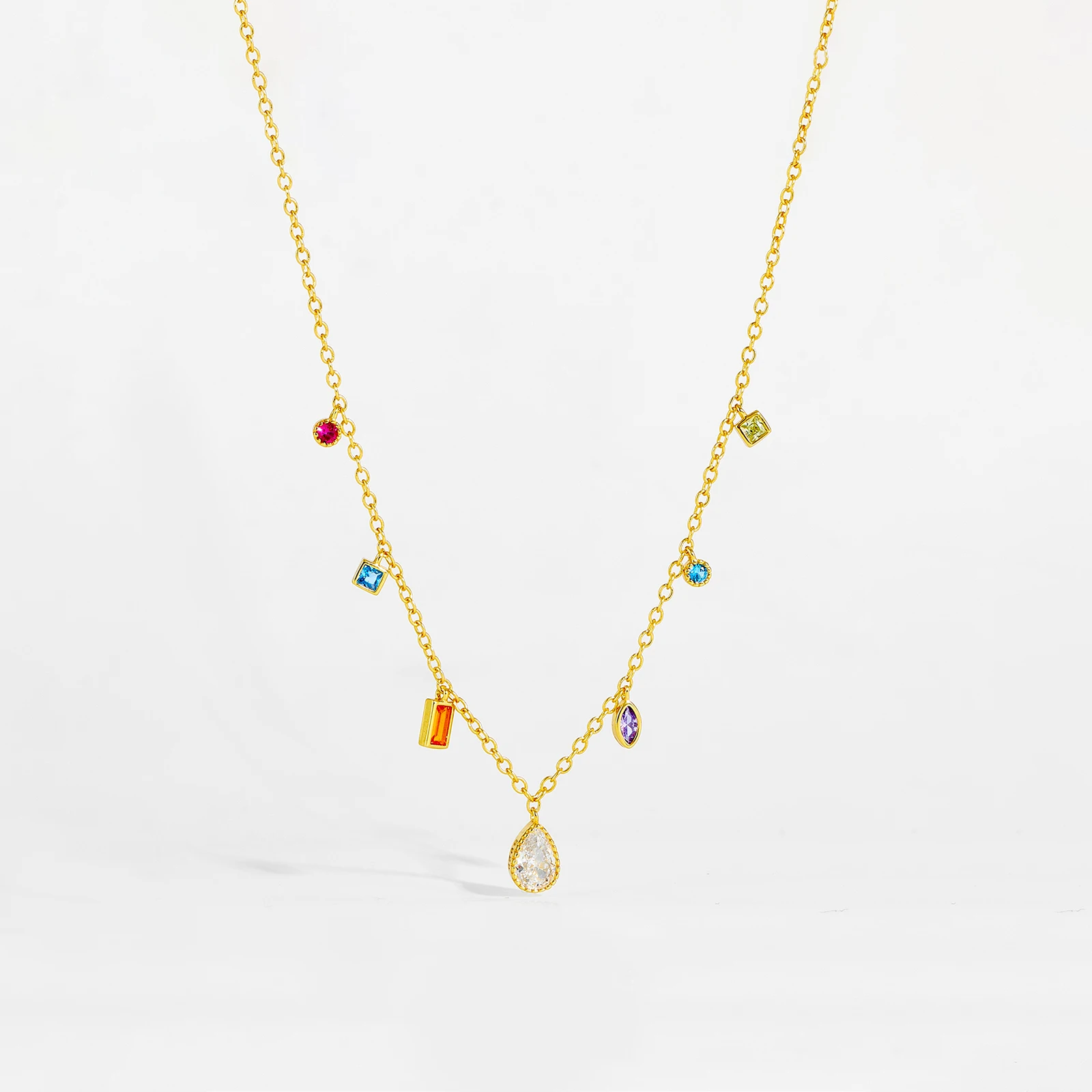 VEWANT 925 Sterling Silver Colorful Zircon Charm Long Chain Choker Necklace Luxury Jewelry Gift Trendy Fine Jewels