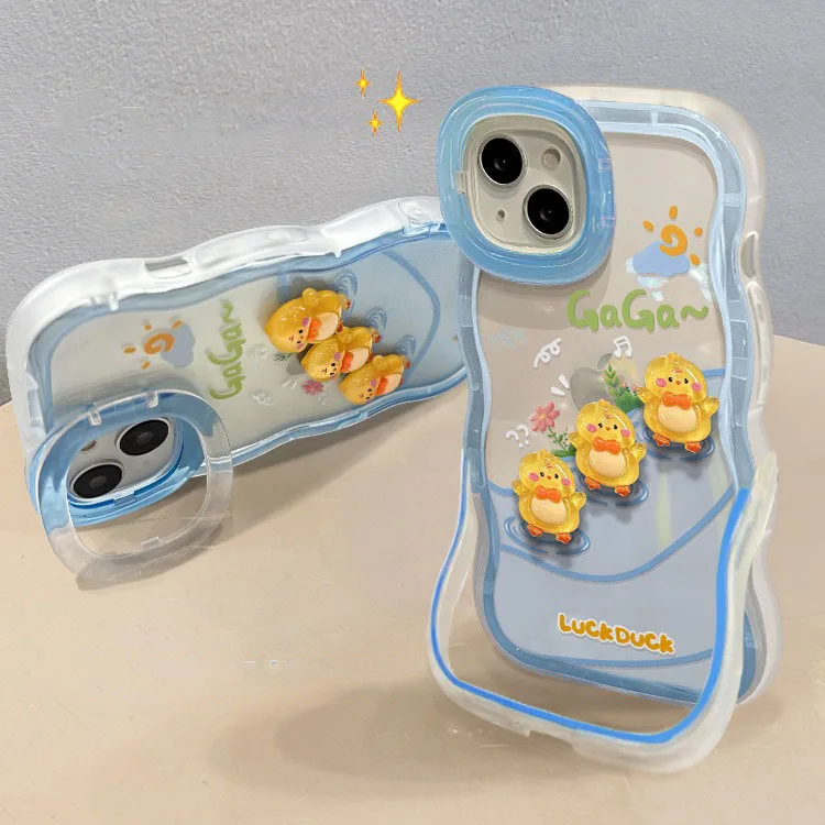 

Suitable For iPhone 16 15 14promax phone case cute yellow duck doll edge invisible For iPhone 13 12pro 11 bracket all inclusive