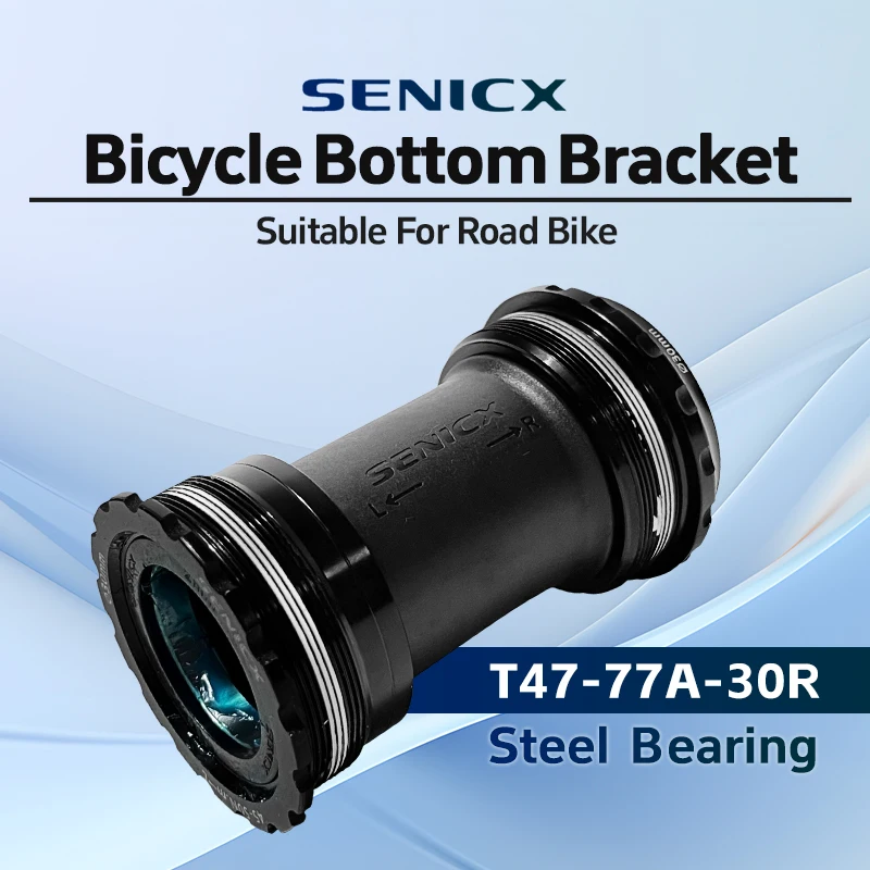 SENICX Road Bike Bottom Bracket Steel Bearing T47 30mm Shaft Bicycle BB Suitable for Shimano SRAM 76.75mm Width Central Movement