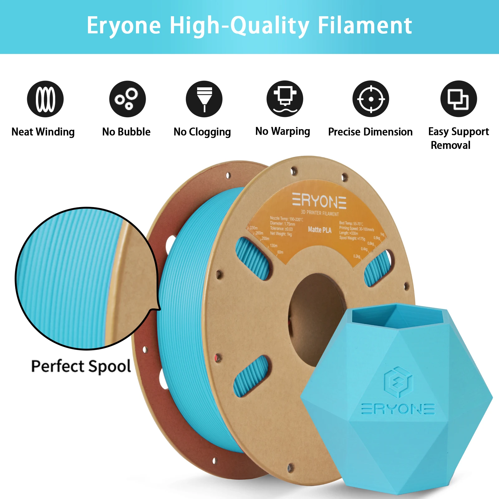 ERYONE Matte PLA Filament 1KG 1.75mm High Quality Spool Matte Filament For 3D Printer New Arrival  Fast Shipping