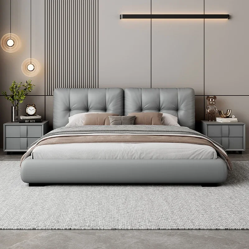 

Кожаная современная простая кровать в итальянском минималистичном стиле, дизайнерская, класса люкс, высококачественная, эстетичная, удобная мебель