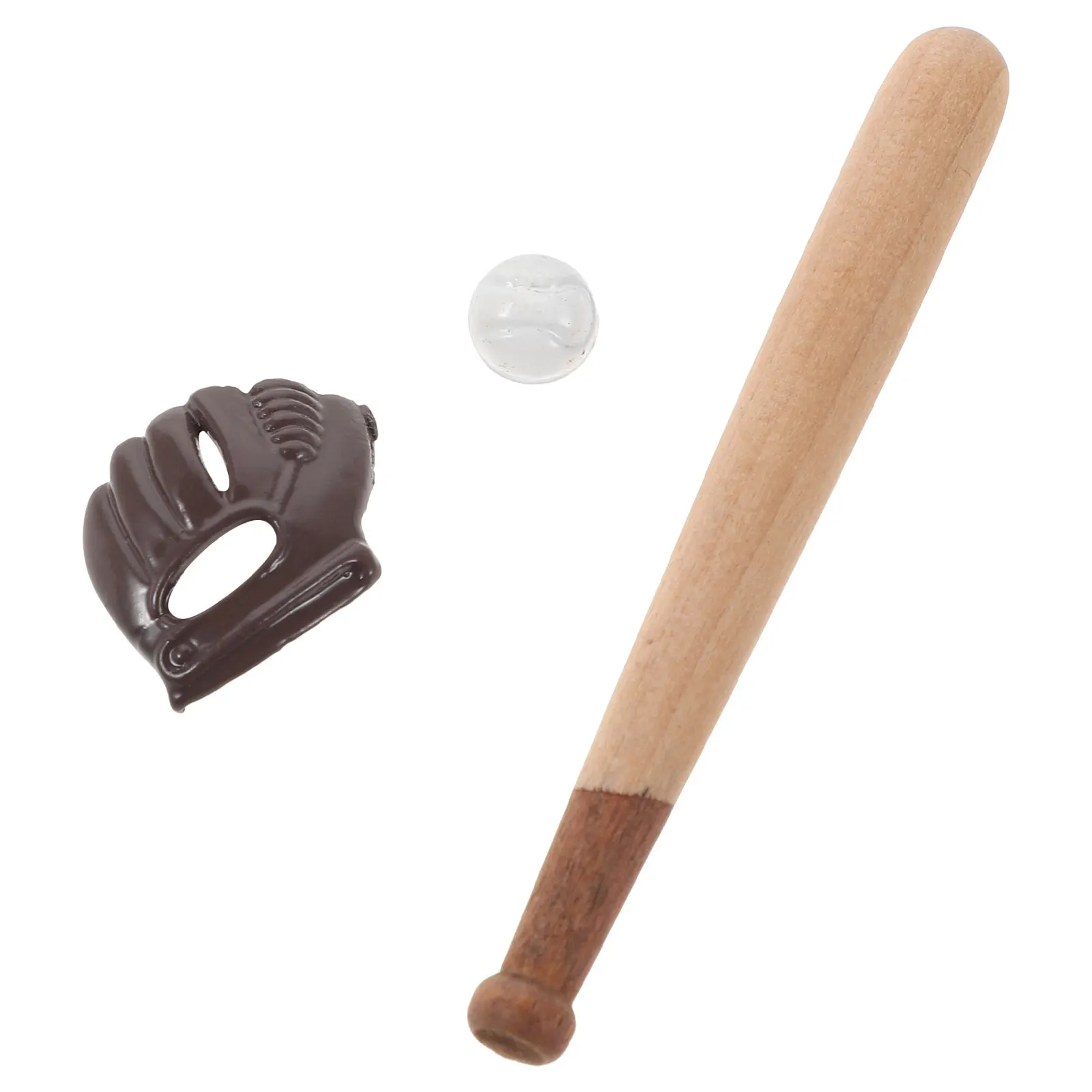 

3 комплекта миниатюрных бейсбольных аксессуаров для кукольного домика: биты, мячи, перчатки. Реалистичные спортивные мини-аксессуары для демонстрации.