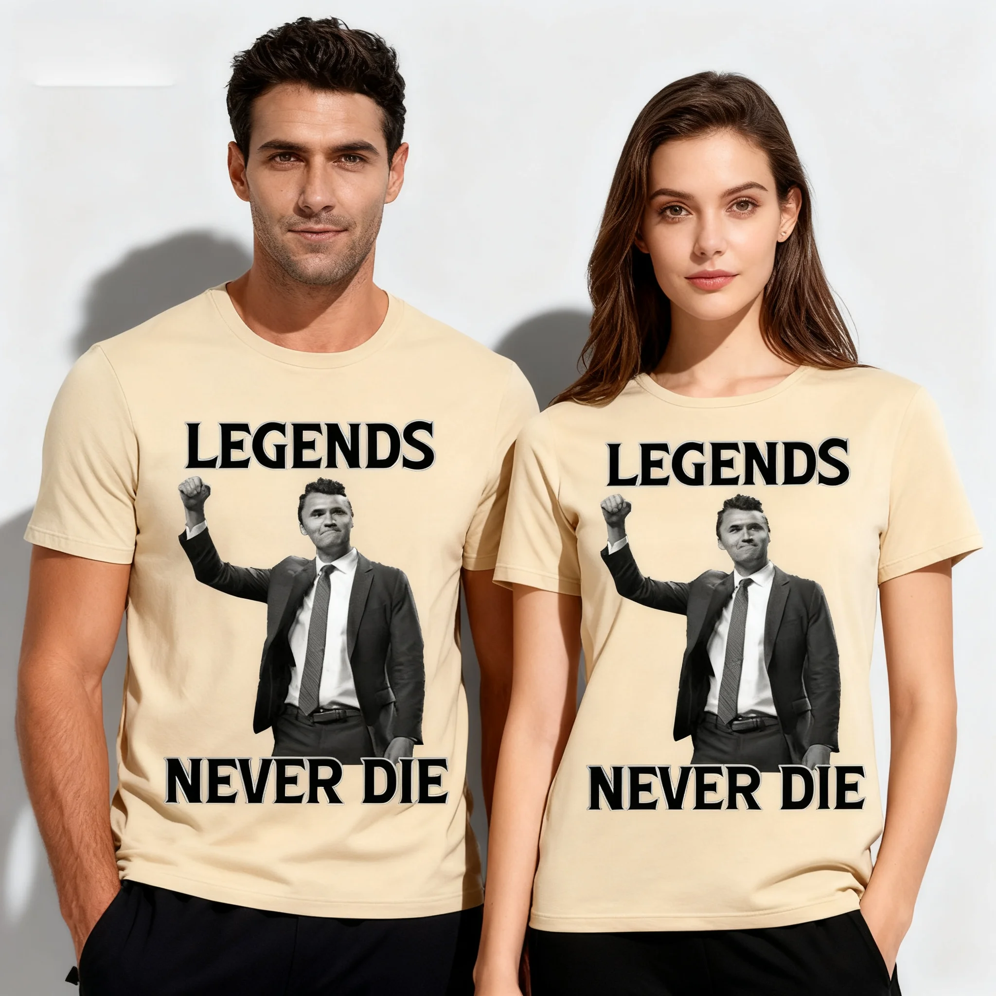 أساطير أبدا يموت تشارلي كيرك الصيف الرجال والنساء تي شيرت قصيرة الأكمام الرجال والنساء الشارع ارتداء حقوق الإنسان #5