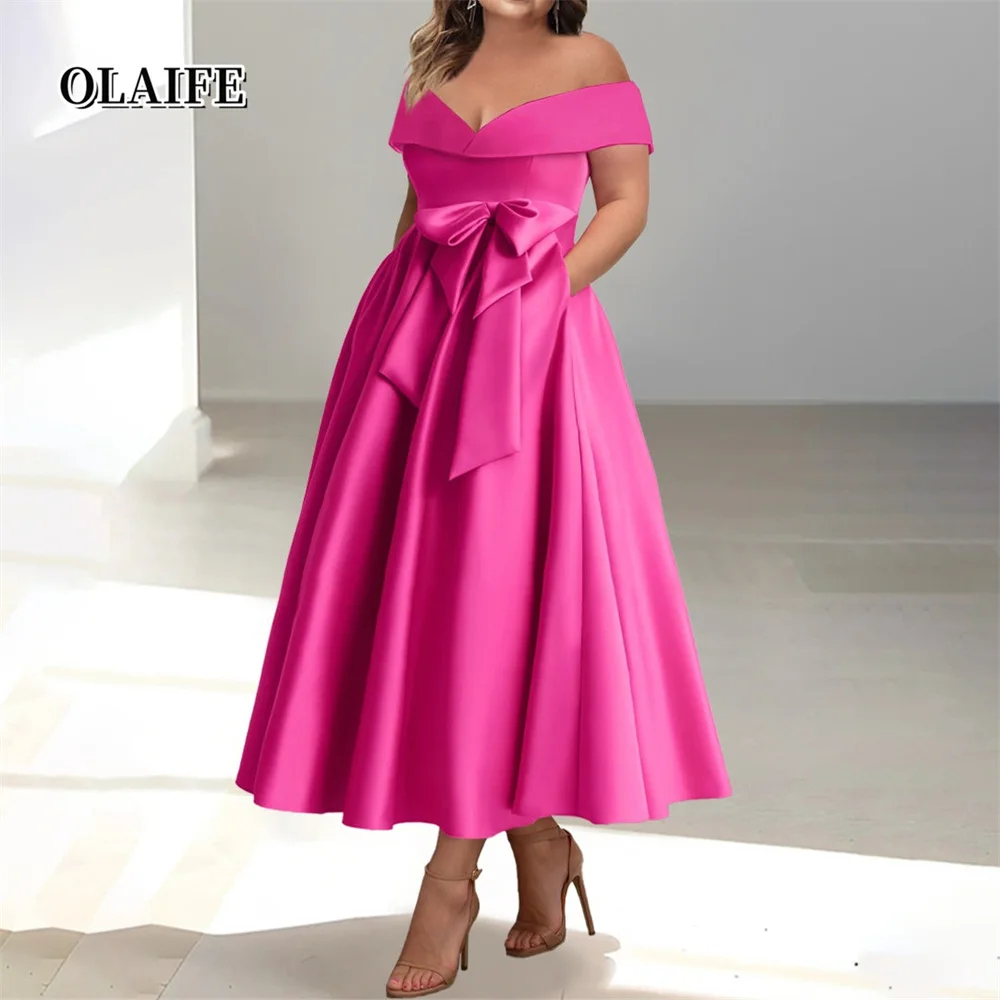 

A-line Princess Off Shoulder Sleeveless Ankle-Length Mother Of The Bride Dresses With Pockets שמלה סקסית לארוע לערב אמא של כלה