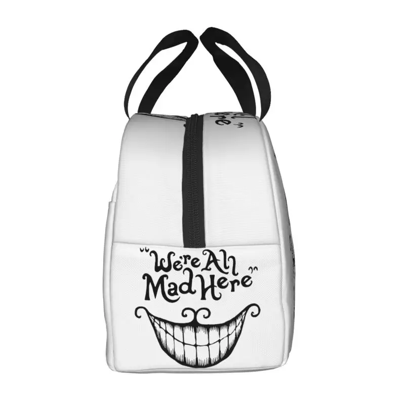 We Are All Mad Here Insulated Lunch Box Cheshire Cat Reusable Thermal Cooler Lunch Bag Food Container Tote Bags