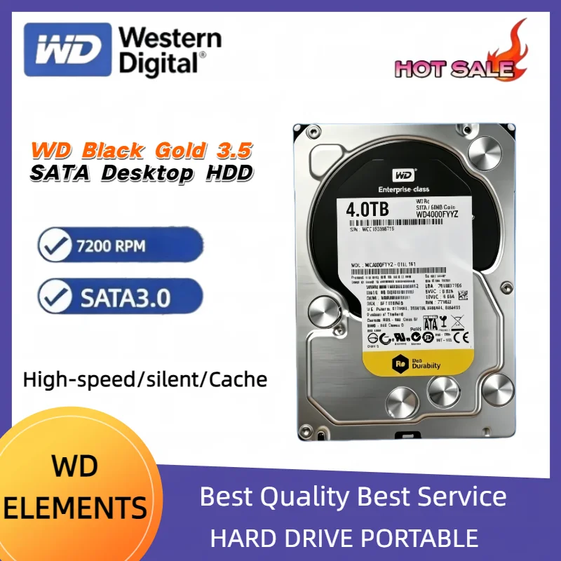 WD RE (RAID Edition) Black Gold Desktop HDD 3.5" SATA , 7200 RPM, for Gaming, Surveillance, DVR & Server Uses, Easy.
