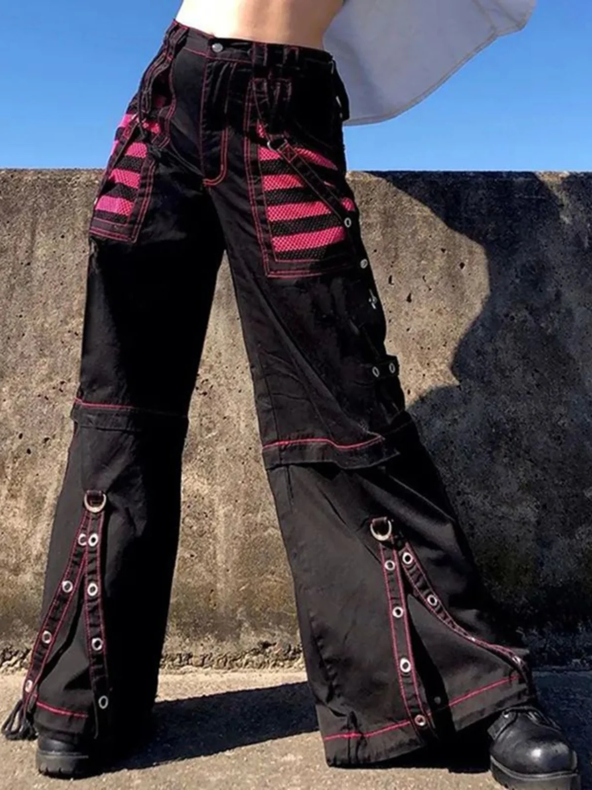 

Широкие брюки Kusa с высокой талией и контрастной цепочкой, повседневные брюки в уличном стиле для женщин, лето 2023, с деталями в виде цепочек