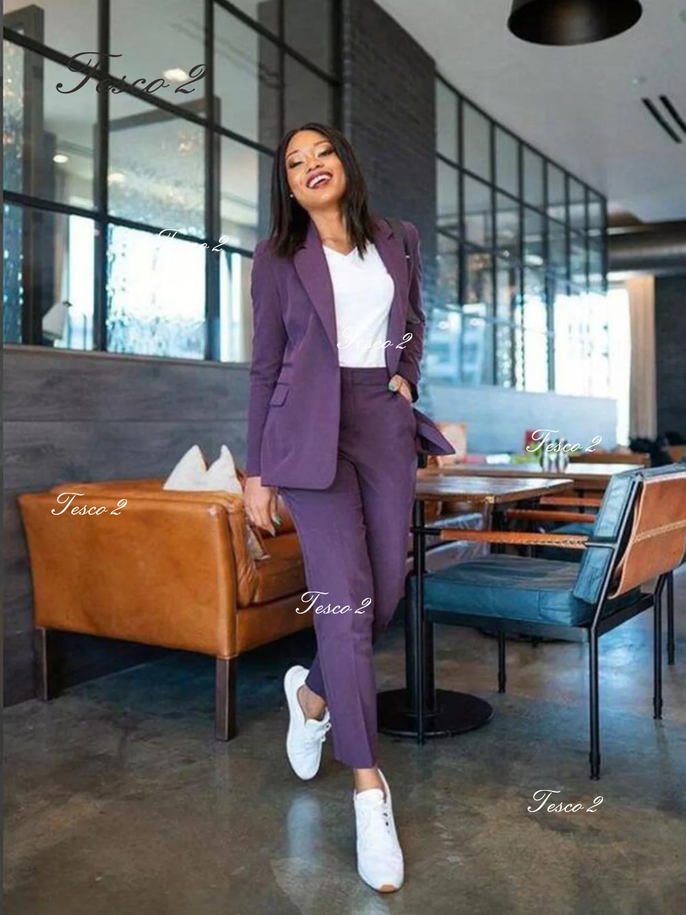 Purple Women Suit  Slim Fit Lapel Slim Fit Business Casual Set Suit For Women Business Office Formal Suits