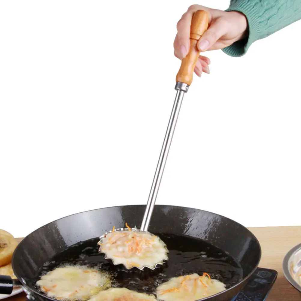 

Frying Wooden Handle Spoon Stainless Steel Non-Stick Oil Spoon For Frying Snack Kitchen Cooking Utensil Home Fried Snack