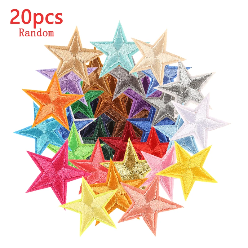 20 stücke Fünfzackigen Stern Patches Viele Für Kleidung Eisen Auf Zufällige Masse Thermische Klebstoff Stickerei Nähen Designer Parches Para Ropa – Detail 5
