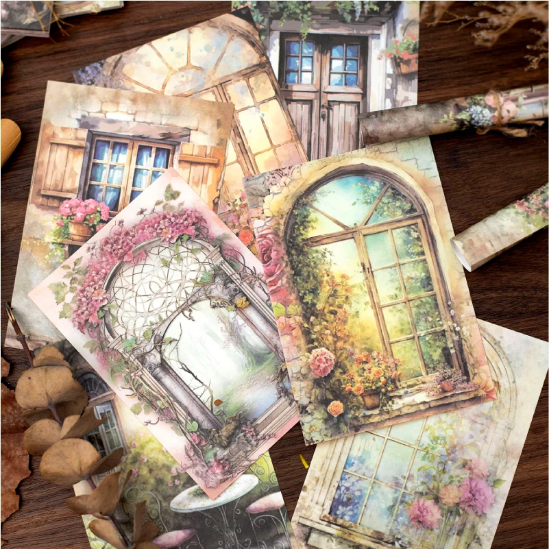 40 pcs Vintage doors windows landscape material paper Decor Scrapbooking Art Hand Account Background paper junk journal supplies