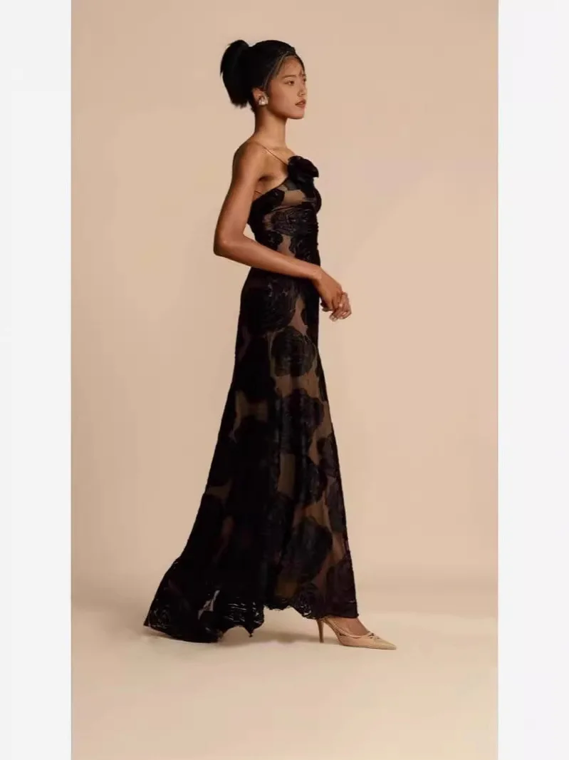 Jupe longue tricotée Sexy à épaules inclinées, bretelles florales, taille haute, pour l'été, tissu Polyester de rue