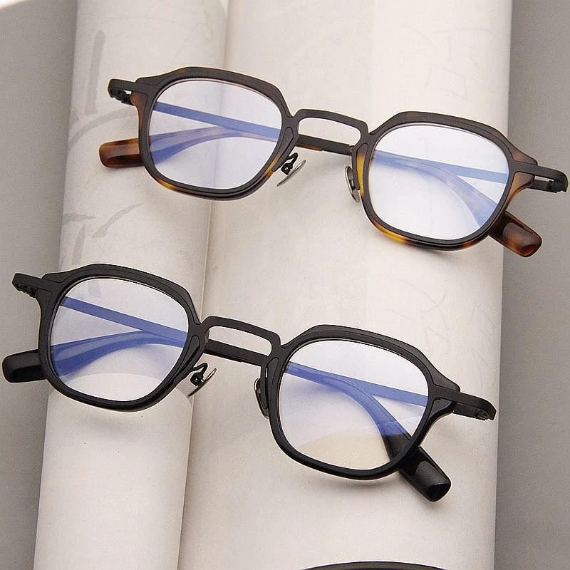 Vintage Sheet Metal Splicing Large Face Men Glasses Frame Designer literary Small Square Rim Japanese Handmade Eyeglasses Frames