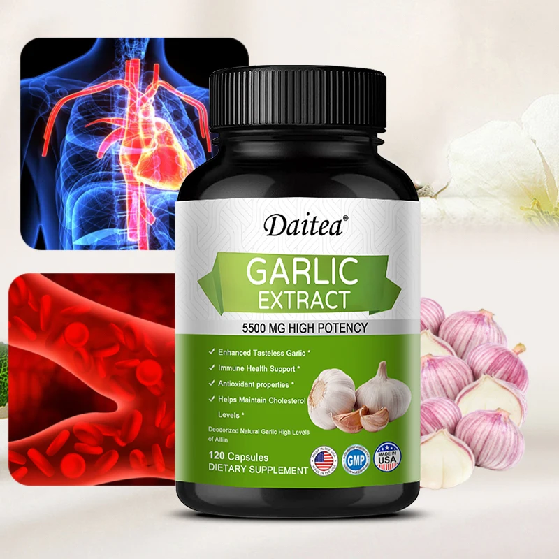 Odorless Garlic Extract Capsules 4000mg, High Potency, Heart & Cardiovascular Support, Immune Boost & Antioxidant, Non-GMO