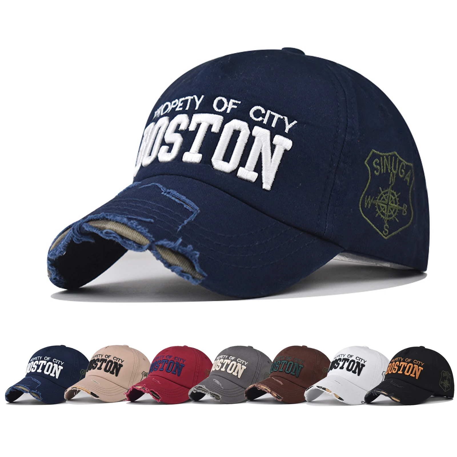 Baseball Cap Boston Pattern Hole Snapback Hat Color matching classic style Sun hat Outdoor Autumn baseball cap