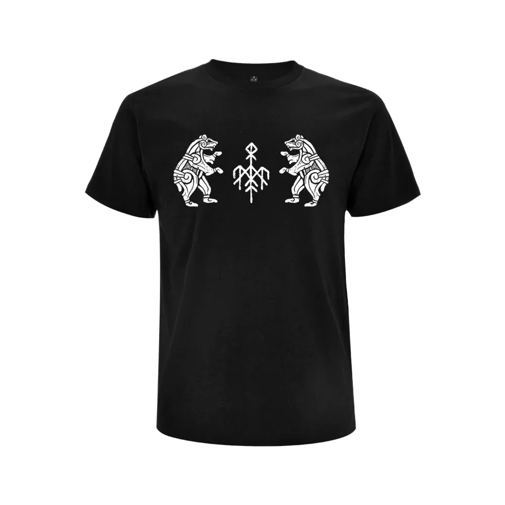Viking Two Bears Totem Graphic T Shirt, Norse Rune World Tree Symbol Print T Shirt, Unisex T Shirt, Vintage Nordic