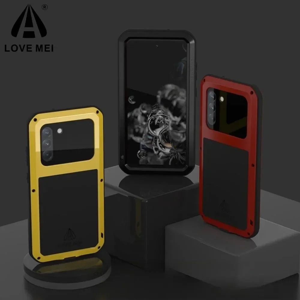 Love Mei Phone Case Silicone Shockproof and Dustproof Military Grade Metal Protective Cover for Samsung  S21FE S20FE S23FE capa