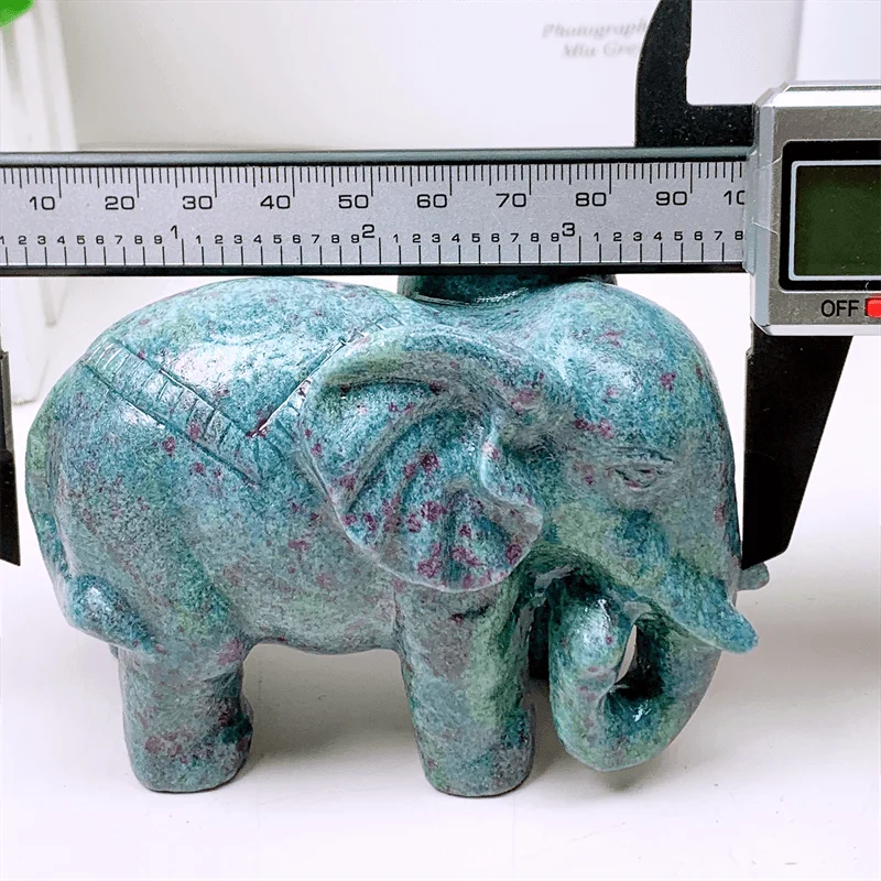 Natural Ruby Sapphire Elephant Carving Statue, Animal Ornament, Home Art, Collectible Gift, 1Pc