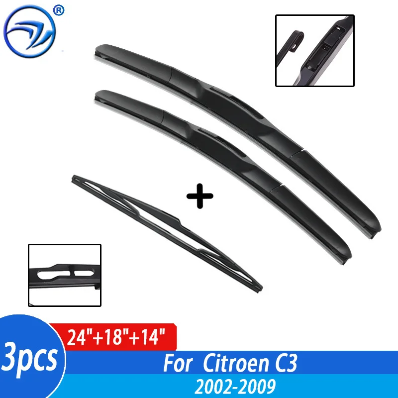 Scheibenwischer vorne und hinten, Set für Citroen C3 -01.2002, 03 04 05 06 07 08 2009, Windschutzscheibe, Windschutzscheibe, Fenster, 24 Zoll, 18 Zoll, 14 Zoll