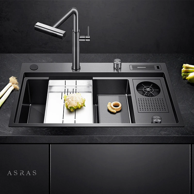 

Кухонные мойки ASRAS 7948NX с большой чашей для ополаскивания посуды, нанометровой сотовой текстурой, панелью 4 мм, ручной работы, с выступом для стаканов