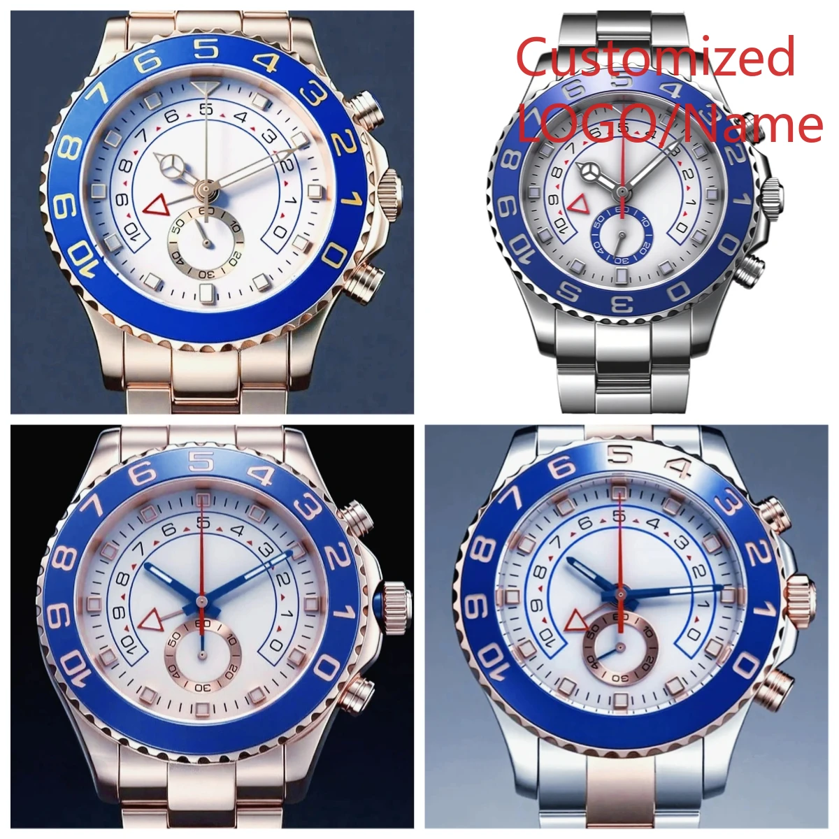 

Custom Watch 44mm Men's Automatic Mechanical Movement Watch 904L Stainless Steel Blue Ceramic Rose Gold