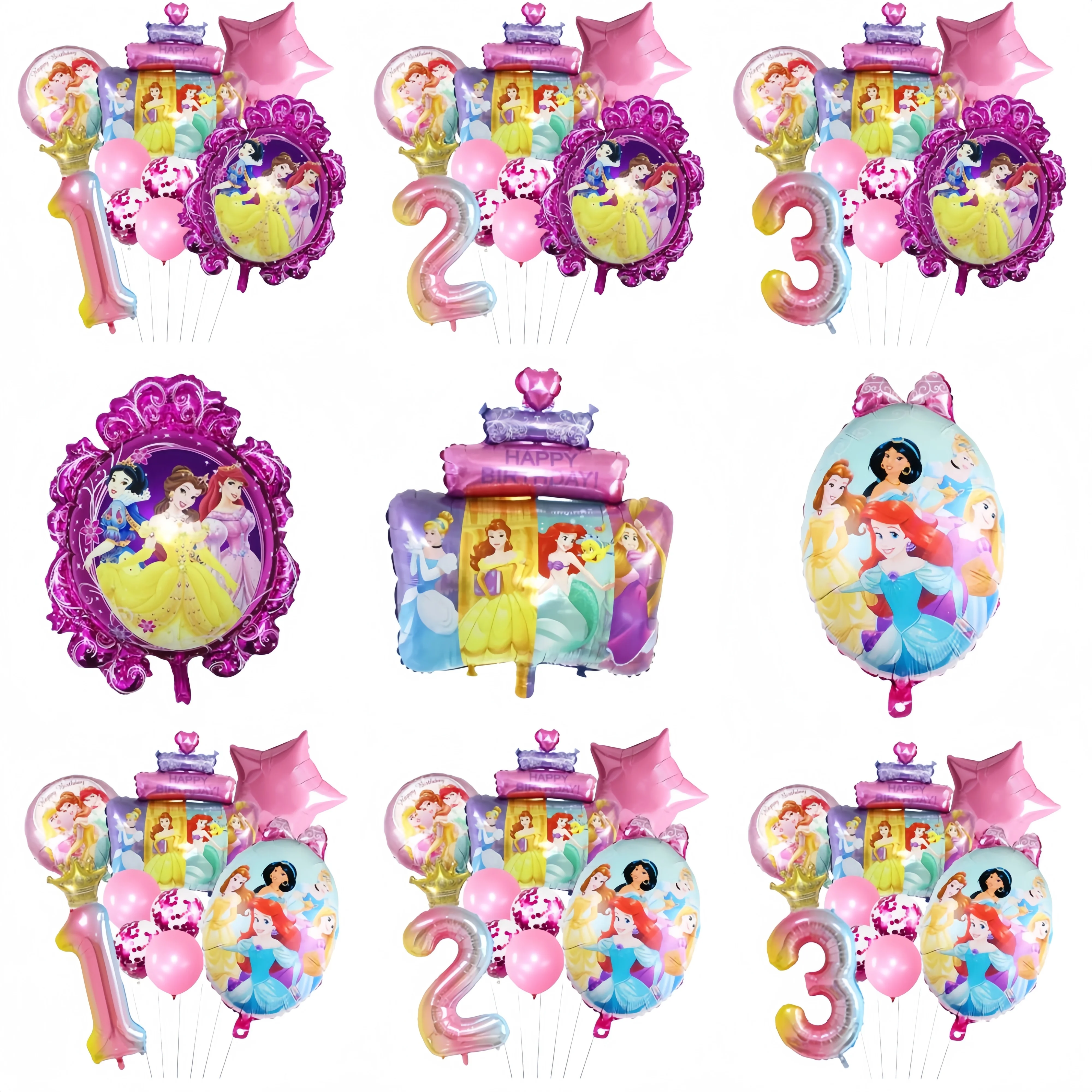

Princess Cinderella Belle Balloons For Girls Party 1 to 9 Number Balloons For Baby Shower Children's Birthday Party Supplies