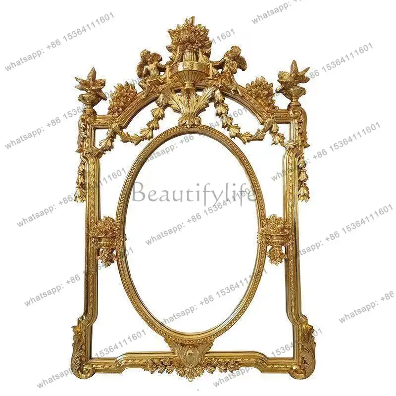 

European retro fireplace decorative mirror French carved wall hanging villa entrance corridor mirror