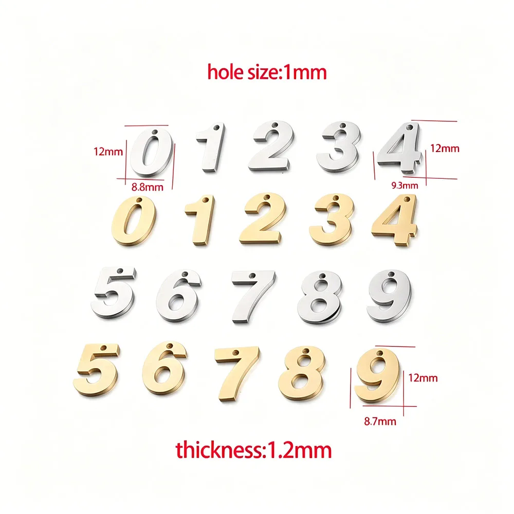 Stainless Steel Number Charms 0-9 Gold Silver Mini Pendant with Hole for Keychain DIY Jewelry House Tag