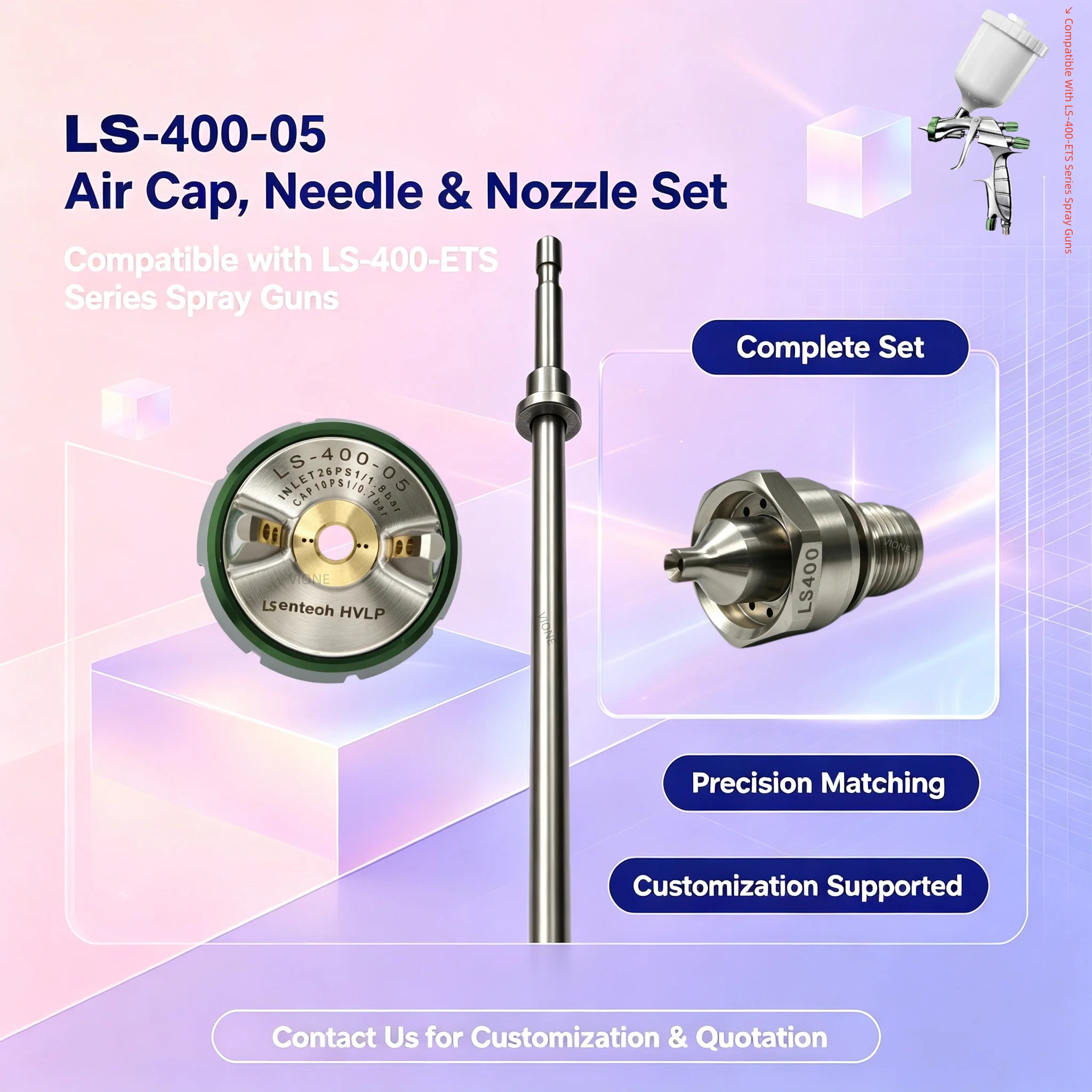 Industrial Spraying LS-400-05 Air Cap, Needle & Nozzle Set Japan Solvent Resistance Compatible with the LS-400-ETS series